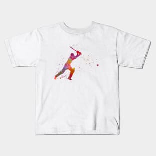 Cricket player batsman silhouette in watercolor Kids T-Shirt